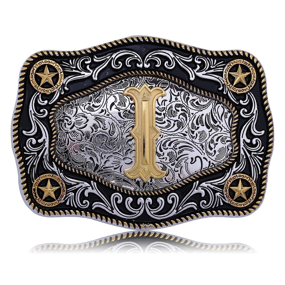 9788 Western Belt Buckle Initial Letters ABCDJMR to Z Large Gold Cowboy